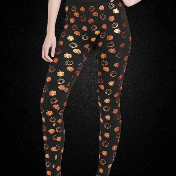 Pumpkin (S/M) Foil Black/Orange Halloween Leggings - Picture 2 of 10